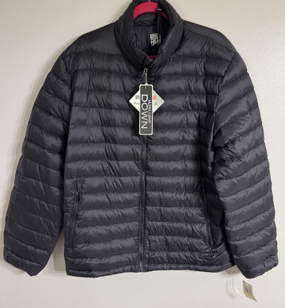 32 Degrees Jacket Mens Large Full Zip Packable Ultra Light Down Black New